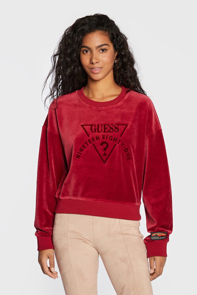 Guess Logo Velour Crew Φούτερ